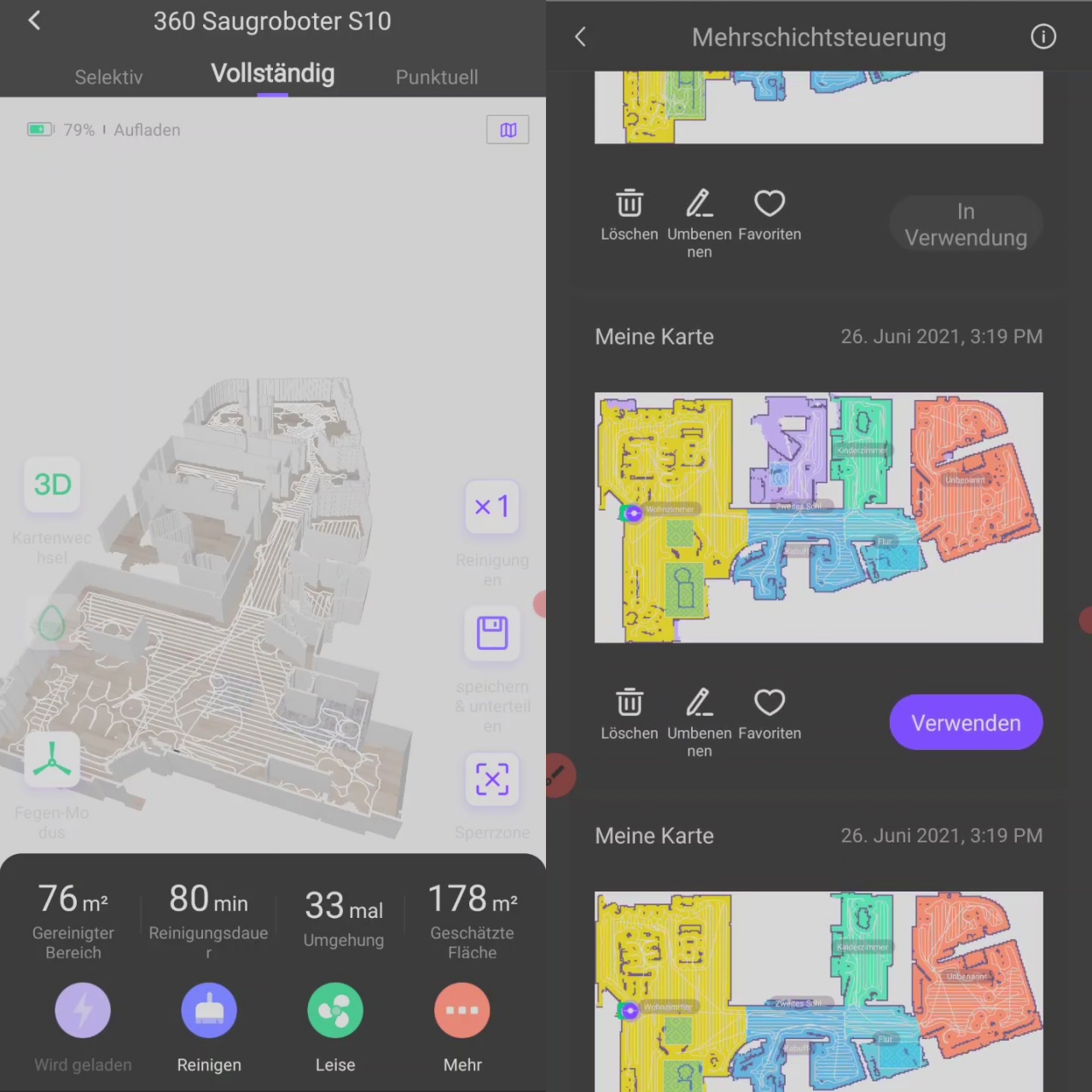 360 S10 Saugroboter App 3D-Karte Mehretagenspeicherung Kartenspeicherung