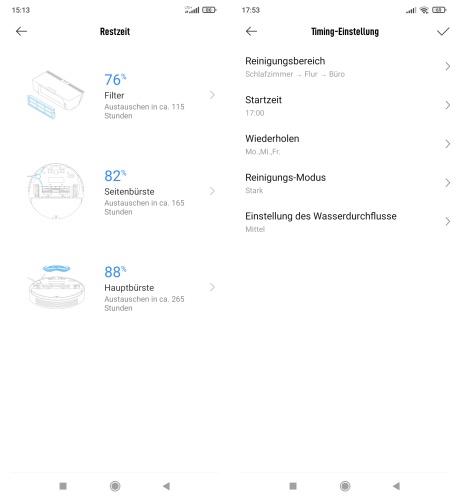 Dreame F9 Saugroboter Xiaomi Home App Einstellungen Arbeitszeiten Verschleißmaterialien