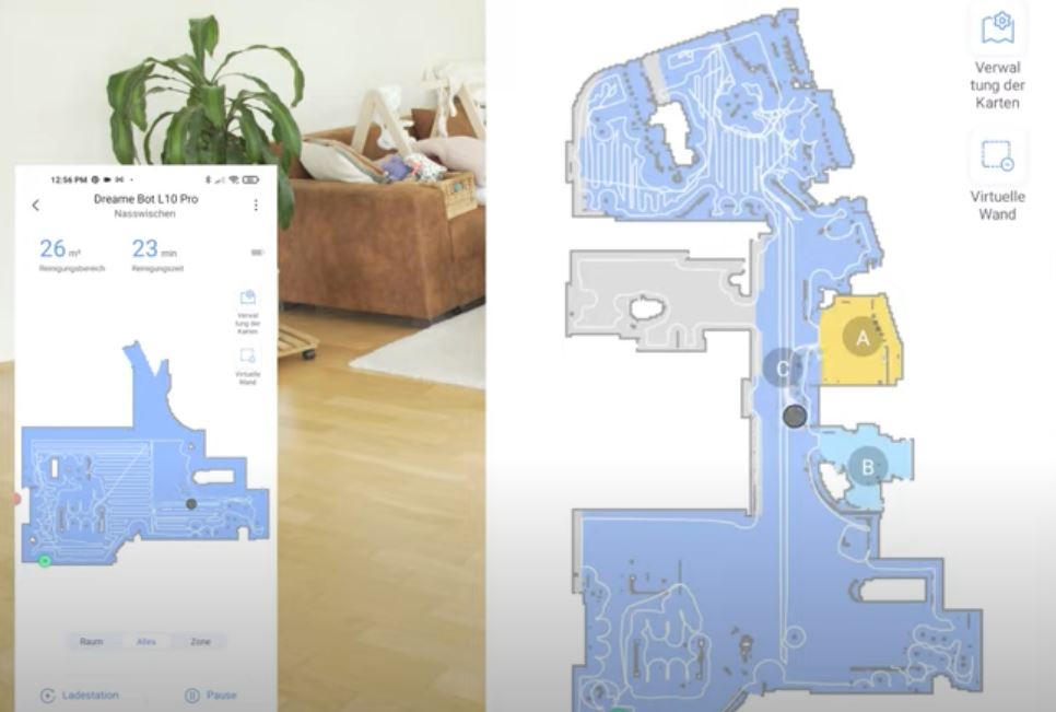 Dreame L10 Pro Saugroboter Live-Mapping Kartenerstellung App