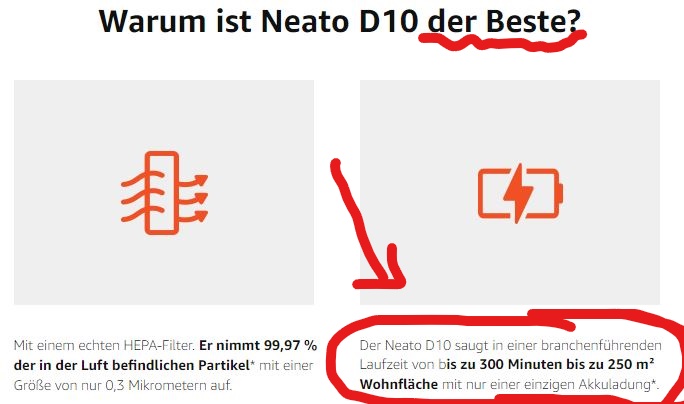 Neato D10 Saugroboter Werbung Marketing Akkulaufzeit
