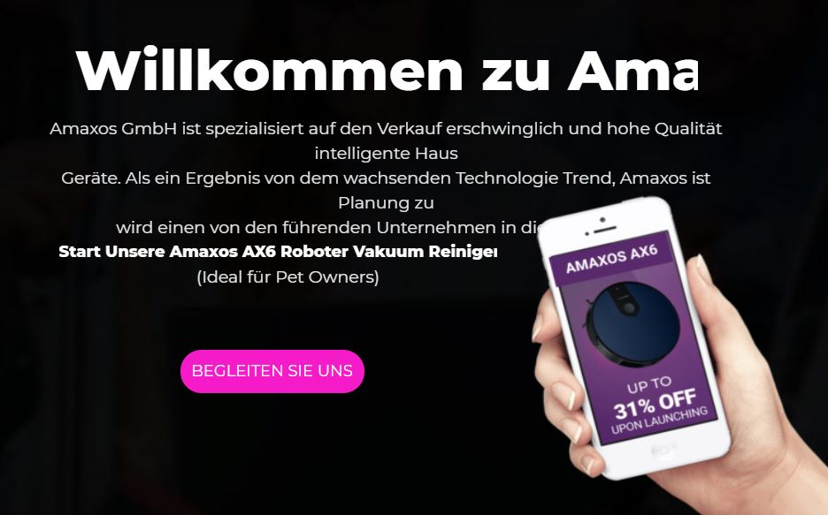 Amaxos AX6 Saugroboter Internetseite der Firma