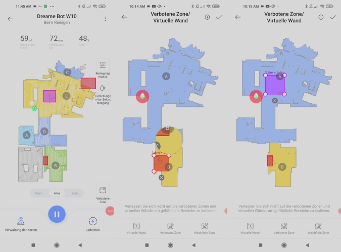 Dreame Bot W10 Saugwischroboter Wischroboter App No-Go-Zonen Nicht-Wisch-Bereiche Mapping