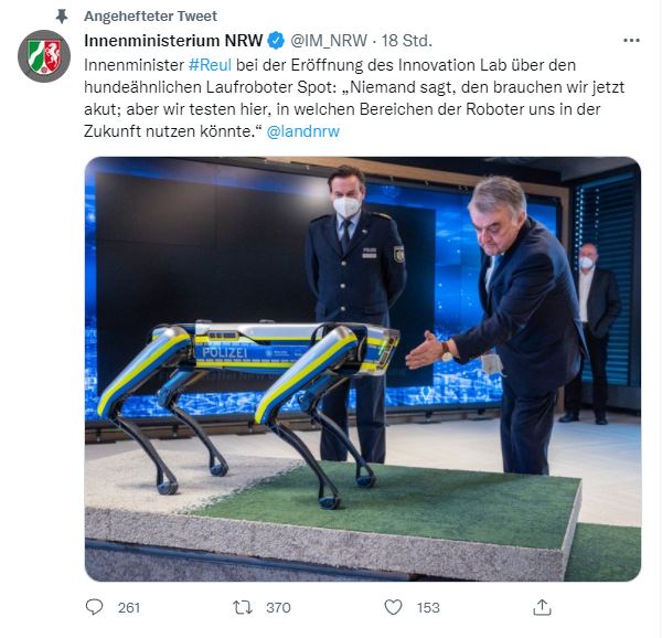 Innenministerium NRW Boston Dynamics Roboterhund Spot Twitter Tweet