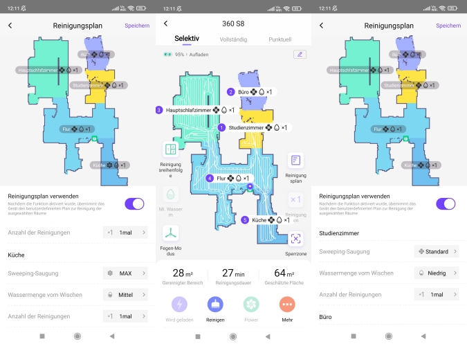 360 S8 Saugroboter App 360Robot selektive Raumeinteilung Räume einzeln ansteuern