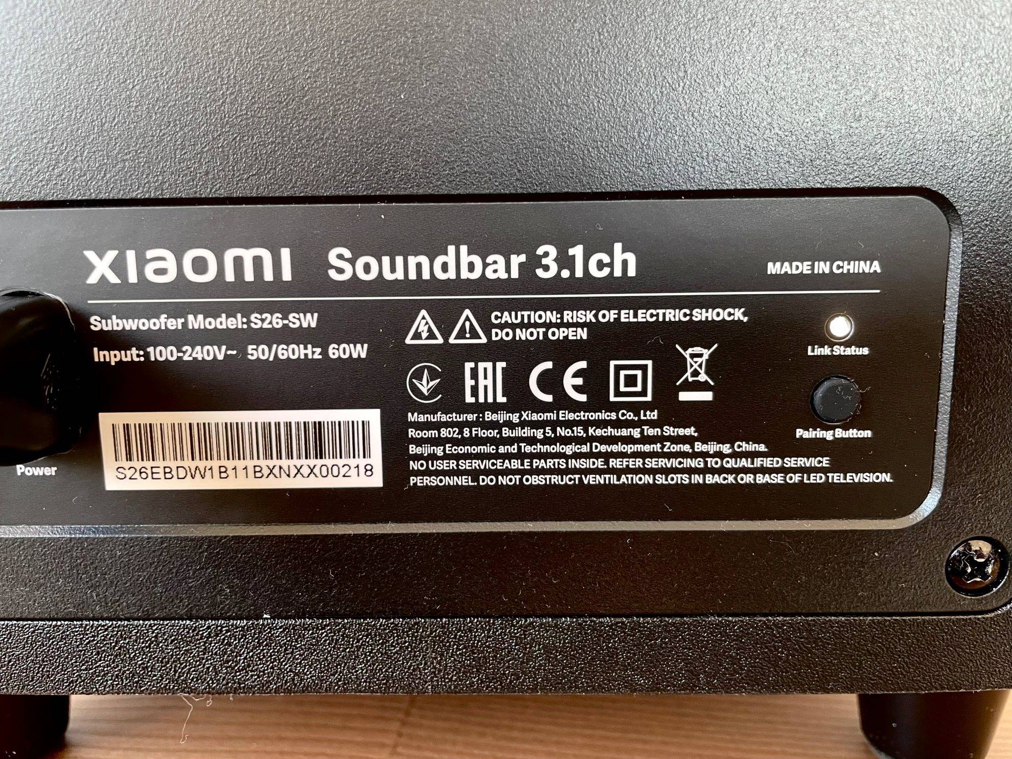 Xiaomi Soundbar 3.1ch Verbindung zum Subwoofer hergestellt