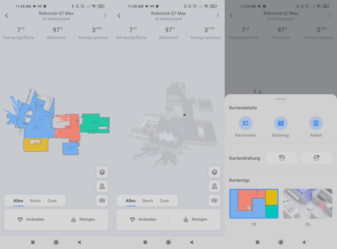 Roborock Q7 Max+ Saugroboter App 3D-Mapping Kartendarstellung