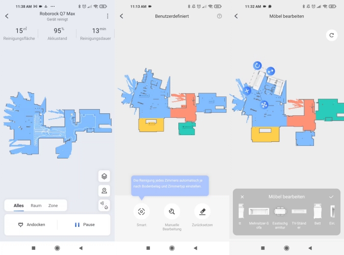 Roborock Q7 Max+ Saugroboter App Live-Mapping Kartenerstellung selektive Raumeinteilung Möbel