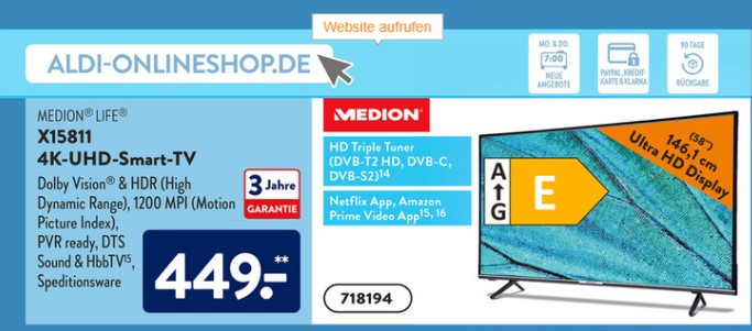 MEDION 58 Zoll 4K-TV bei ALDI Süd im Angebot