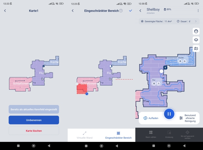 Shellbot SL60 AI Saugroboter App virtuelle Wände No-Go-Zonen Mapping