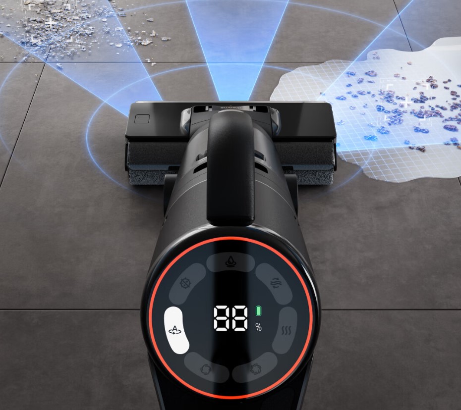 Dreame M13 Wisch-Akkusauger Display Sensorik Schmutzerkennung Anzeige