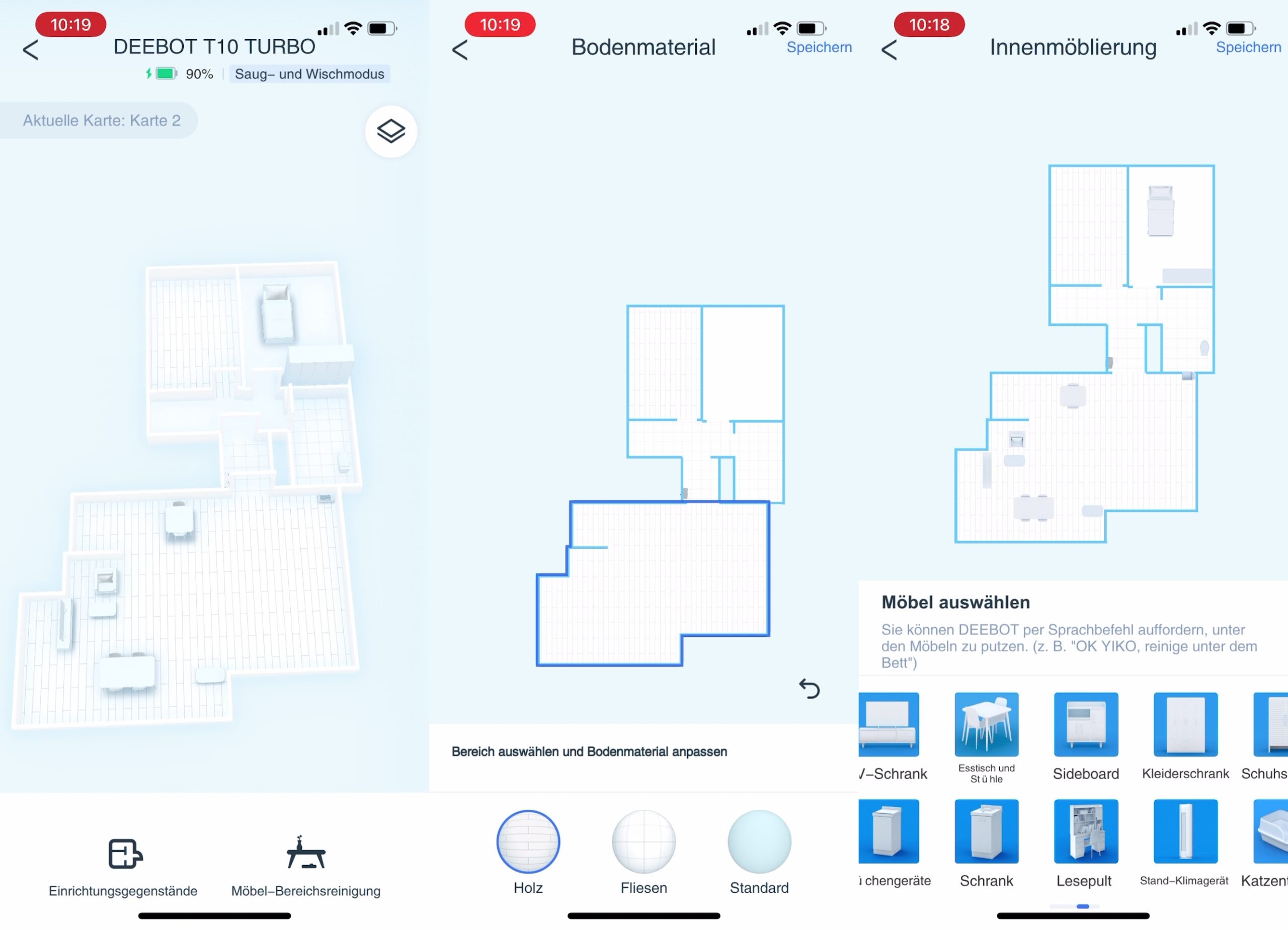 ECOVACS DEEBOT T10 Turbo Saugroboter Home App 3D-Mapping Karte