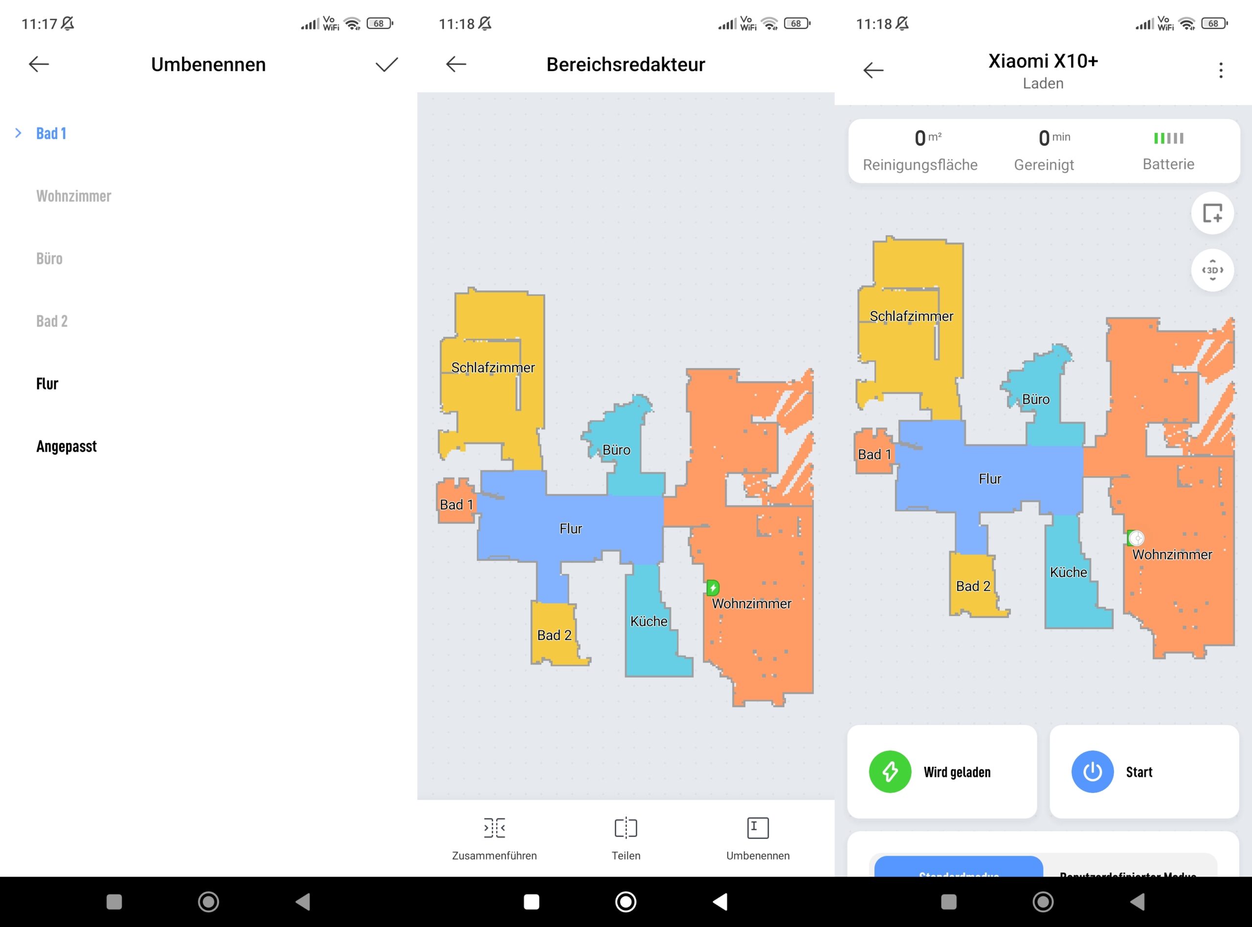Xiaomi X10+ Saugroboter Home App Räume umbenennen Bereichsredakteur